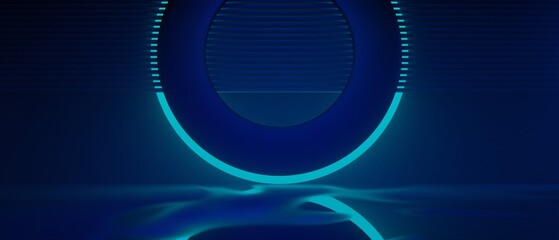 3d illustration rendering of technology futuristic cyberpunk display, gaming scifi stage pedestal background, gamer banner sign of neon glow stand podium for product