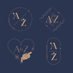 Elegant letter A and Z wedding monogram set
