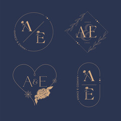 Elegant letter A and E wedding monogram set