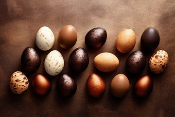 Chocolate Easter Eggs on wooden background. AI Generative