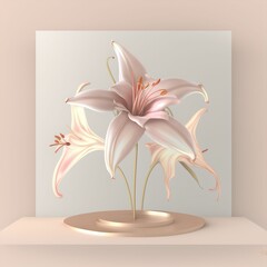 Illustration of delicate lily flowers in pastel beige tones on the empty background