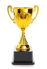 Gold cup on white background