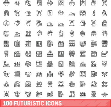 100 futuristic icons set. Outline illustration of 100 futuristic icons vector set isolated on white background