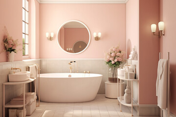 Naklejka na ściany i meble luxury modern bathroom with pink tiles. generative ai