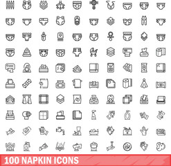100 napkin icons set. Outline illustration of 100 napkin icons vector set isolated on white background