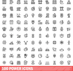 100 power icons set. Outline illustration of 100 power icons vector set isolated on white background