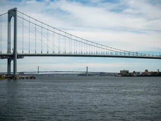 Low-angle view of the Golden Gate Bridge above the lake in California, USA