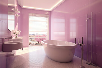 Naklejka na ściany i meble luxury bathroom with pink tiles. generative ai