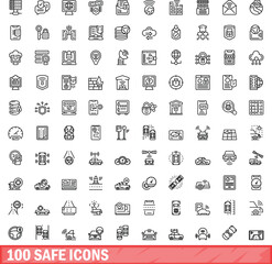 100 safe icons set. Outline illustration of 100 safe icons vector set isolated on white background