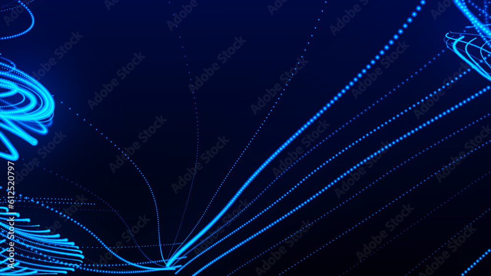 Poster dynamic wave of glowing particles. data flow information. concept of digital communication. technolo