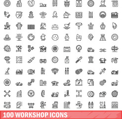 100 workshop icons set. Outline illustration of 100 workshop icons vector set isolated on white background