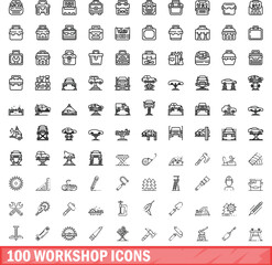 100 workshop icons set. Outline illustration of 100 workshop icons vector set isolated on white background