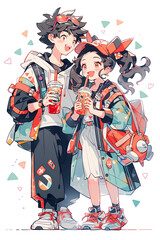 A couple of people standing next to each other. Generative AI.