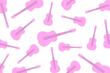 Modern pattern with guitars. Randomly scattered pink guitars on a white background	