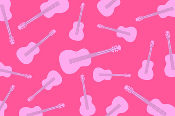Modern pattern with guitars. Randomly scattered pink guitars on a pink background	