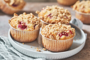 Baked Raspberry Muffins on a Cooling Rack on the Counter