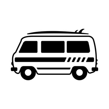 recommend clip art: Minibus icon. Camper, van. Black contour linear silhouette. Side view. Editable strokes. Vector simple flat graphic illustration. Isolated object on a white background. Isolate.
