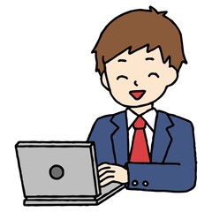 笑顔でパソコン学習をする男子高校生