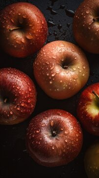 Fresh Organic Apple Fruit Photorealistic Vertical Background. Healthy Vegetarian Diet. Ai Generated Lifelike Background with Delicious Juicy Apple Fruit. Generative AI