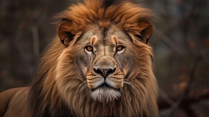 Obraz na płótnie Canvas A professional wildlife photograph of a majestic lion in its natural habitat, freezing the intense gaze and powerful presence of the king of the jungle. Generative AI. 