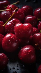 Fresh Organic Cherry Fruit Photorealistic Vertical Background. Healthy Vegetarian Diet. Ai Generated Lifelike Background with Delicious Juicy Cherry Fruit. Generative AI
