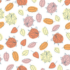 Seamless pattern of autumn leaves. Autumn. fall Forest. Vegetable print. A pattern of simple elements. Vector illustration.