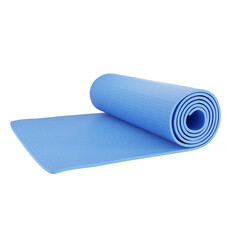 Blue Rolled Yoga Mat Cut Out. Realistic 3D Render.