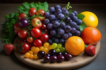 Naklejka na ściany i meble Fresh fruits and veggies in a variety of colors. Generative AI