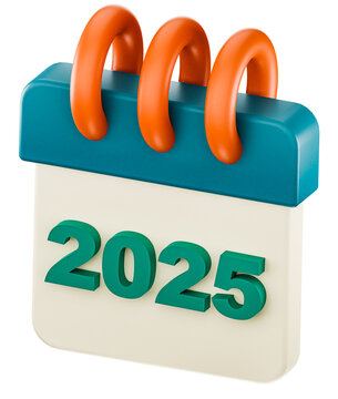 2025 calendar, 3D render.