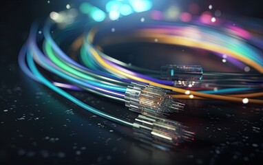 Optical cable. Fiber optics technology. Generative Ai illustration