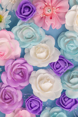 Fototapeta na wymiar Pink White and Purple Bed Flowers vertical