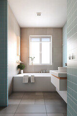 Obraz na płótnie Canvas A bathroom with a sink, toilet, and bathtub. Generative AI.