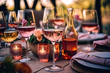 Naklejka premium At a happy event, glasses of rose wine are shown. Generative AI