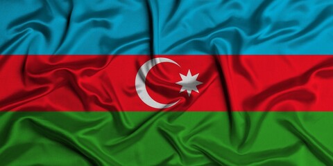 Digital render of the textured fabric national flag of Azerbaijan