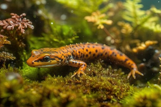 gecko perched on a textured mossy surface. Generative AI