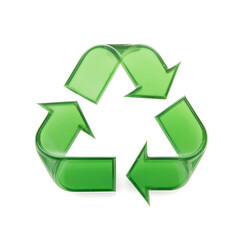 Obraz premium Waste recycling symbol in green colors made of glass material on white background. Generative AI