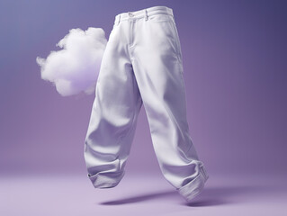 Blank white mens pants clothes promotional photo beautiful electronic commercial photography , Purple background, studio photo, clean design, pastel colors Generative AI - obrazy, fototapety, plakaty