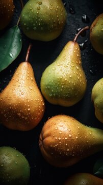Fresh Organic Pear Fruit Photorealistic Vertical Background. Healthy Vegetarian Diet. Ai Generated Lifelike Background with Delicious Juicy Pear Fruit. Generative AI
