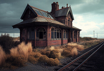 Abandoned railway station building. AI Generated