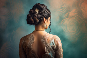 Elegant wedding updo hairstyle. Generative AI illustration