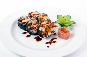 Chinese sushi set on white background