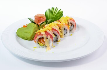 Chinese sushi set on white background