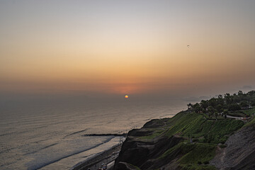 Sunset in la Costa Verde (Green Coast) in Lima, Peru - 612531997