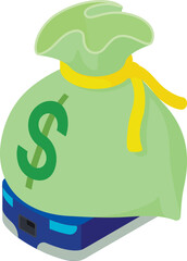 Warehouse automation icon isometric vector. Money bag on modern warehouse robot. Autonomous robotic transportation