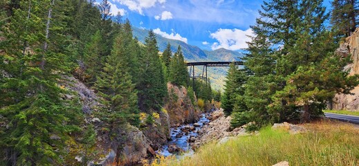 Landscape with Georgetown Loop railroad view on a sunny day