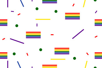 Geometric shapes and lgbt flag in a seamless pattern style. Vector background, with isolated layers on white background