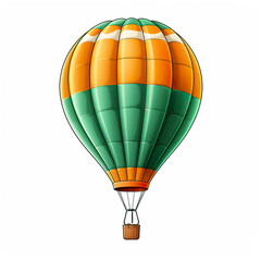 A green and orange hot air balloon flying in the sky. Generative AI.