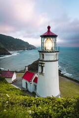 Fototapeta na wymiar Lighthouse in Oregon on the sunset