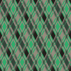 Seamless checkered pattern with multicolor lines mainly in green and grey hues, vector as a fabric texture