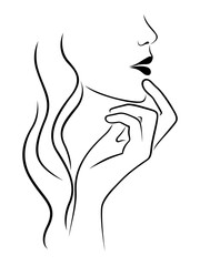Abstract face of sensual woman, side view, isolated on white background, hand drawing vector outline